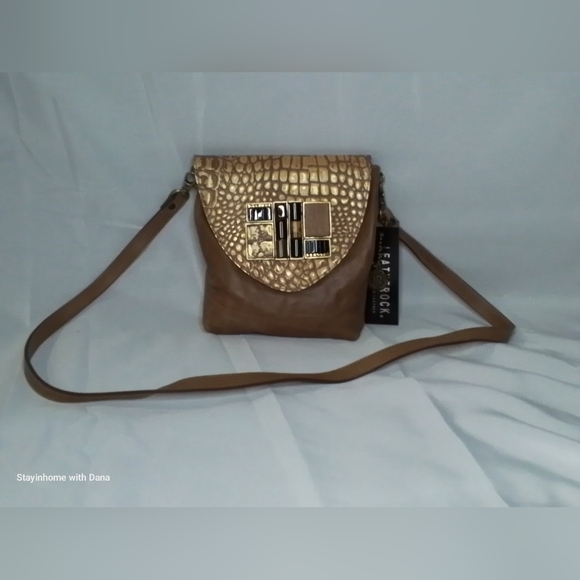 Nwt Leatherock Genuine Leather Croco Embossed W/ STONES CROSSBODY Purse BAG - Picture 1 of 8